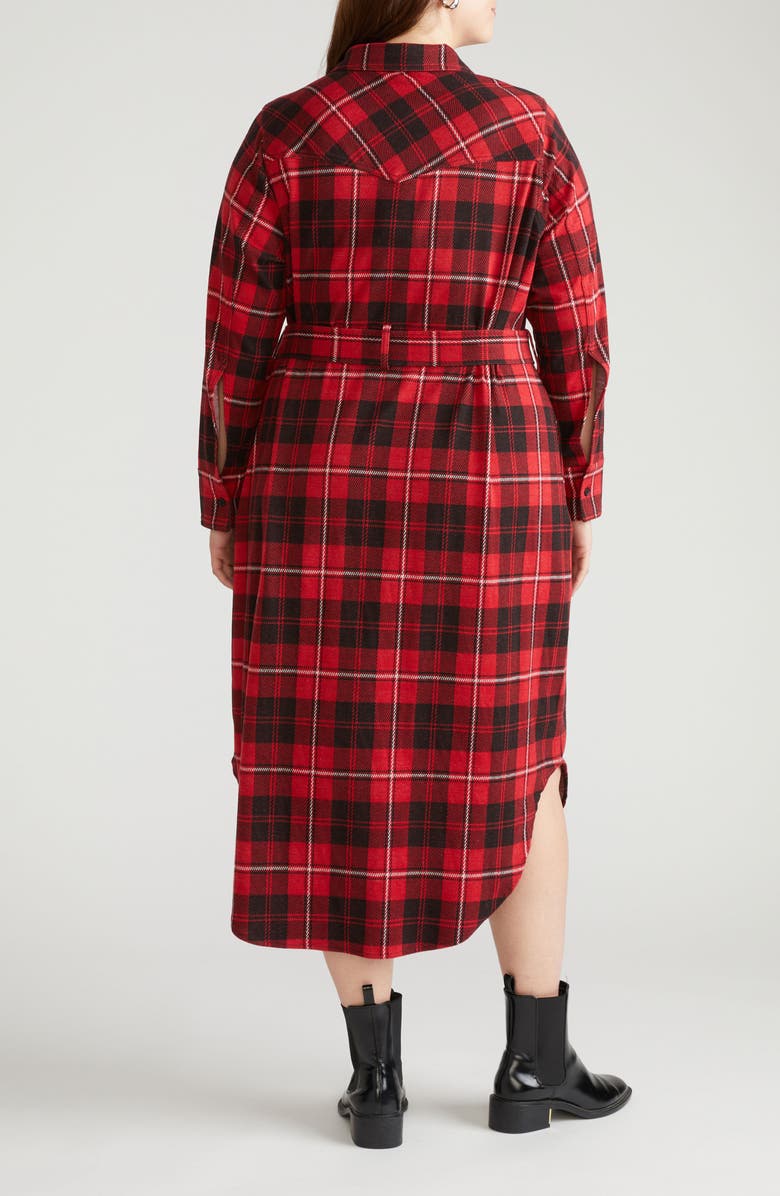 Universal Standard Morgan Long Sleeve Stretch Flannel Midi Shirtdress, Alternate, color, Ridge Brew Red Plaid