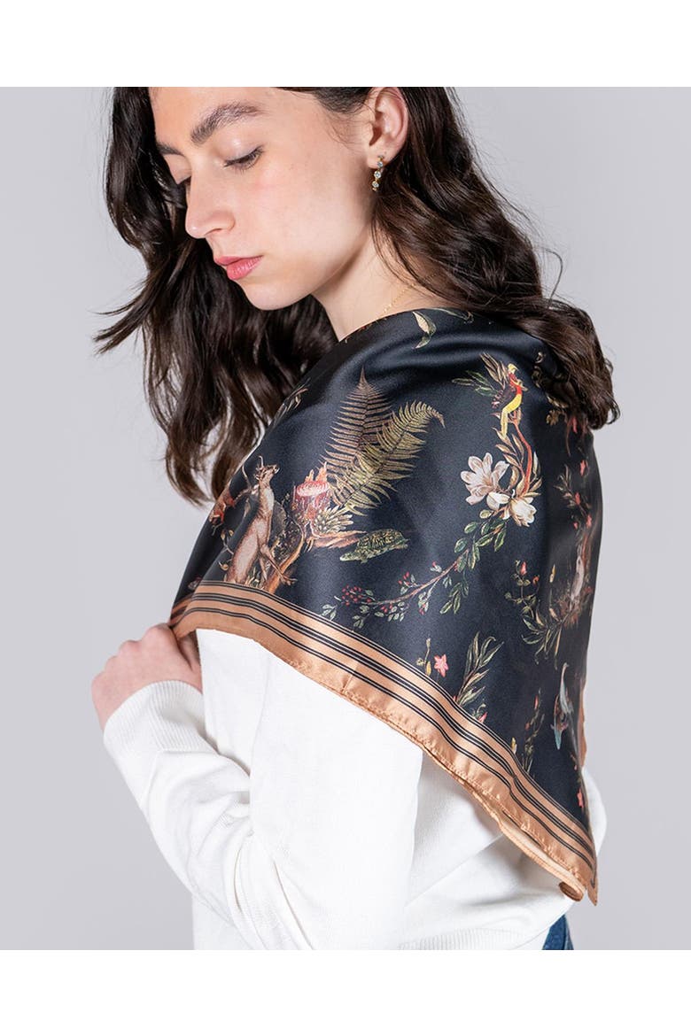 Wonderland Toile Square Scarf, Alternate, color, Black