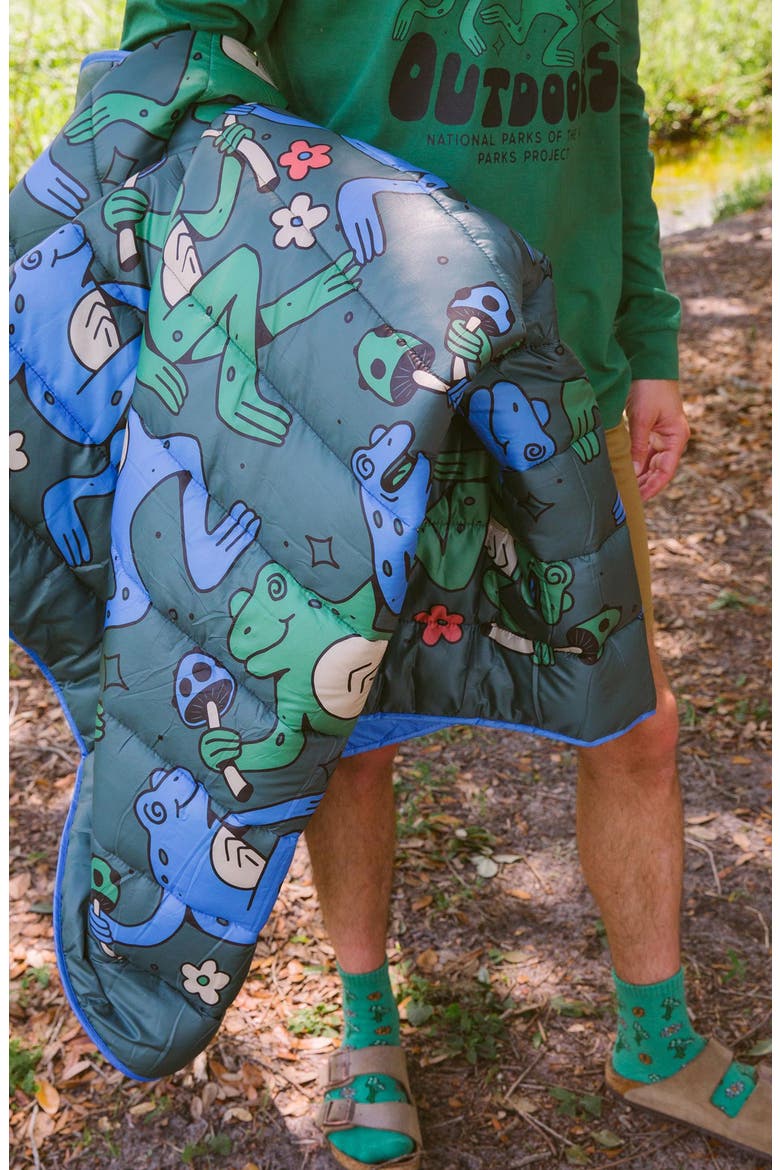 Dancin' Frogs Recycled Camp Blanket, Alternate, color, Green