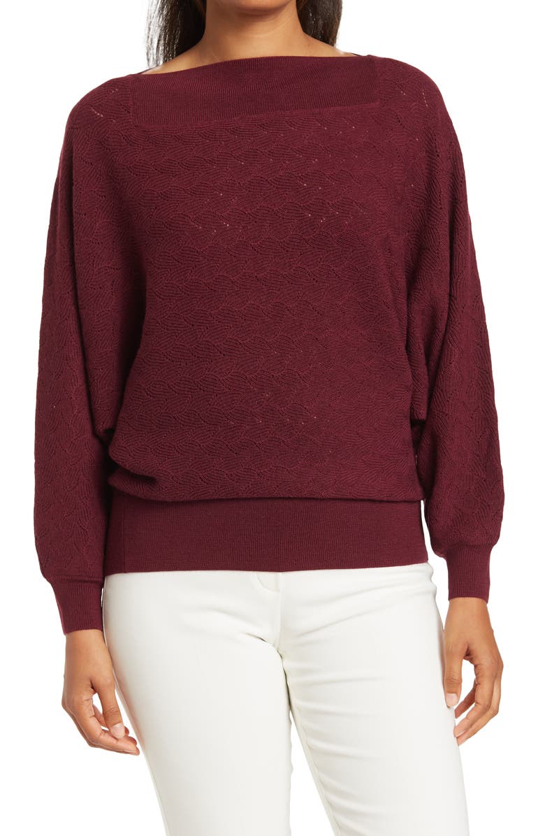 Trina Turk Halima Blouson Sleeve Merino Wool Sweater, Main, color, Amaranth