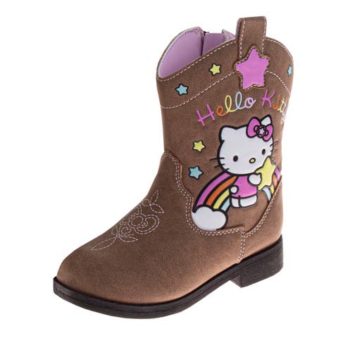 Josmo Kids Hello Kitty Cowboy Boots  Cute Rainbow & Star Design Calf High Western Country Boots for Girls