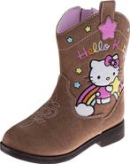 Hello Kitty Josmo Kids Hello Kitty Cowboy Boots Cute Rainbow & Star Design Calf High Western Country Boots for Girls