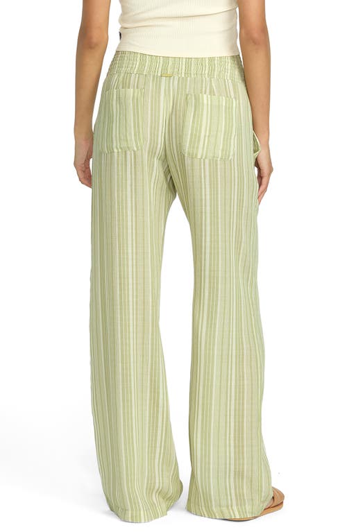 Billabong New Waves Stripe Smock Waist Cotton Gauze Pants In Green