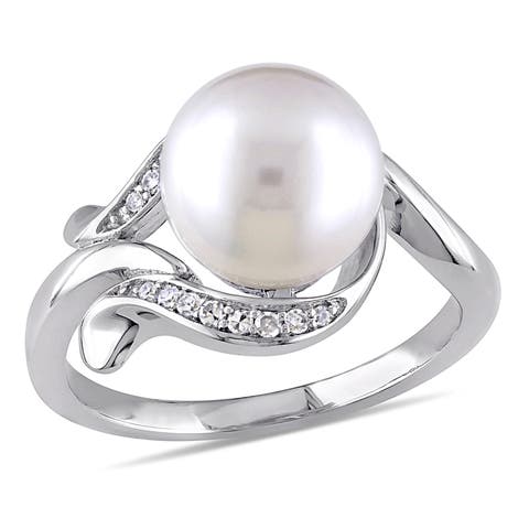 Pearl & Diamond Accent Ring 10k