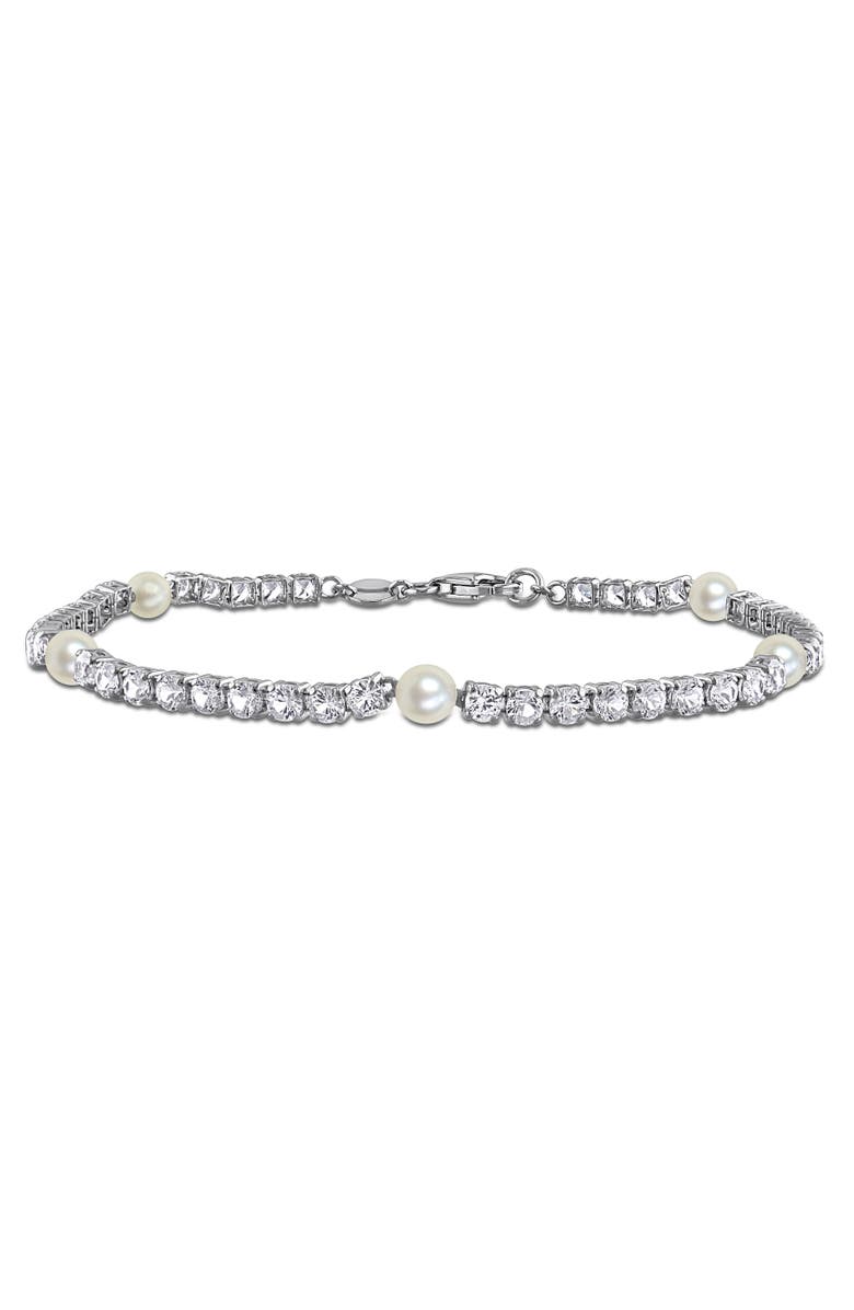 Julianna B. Pearl & Created White Sapphire Station Bracelet, Main, color, Pearl