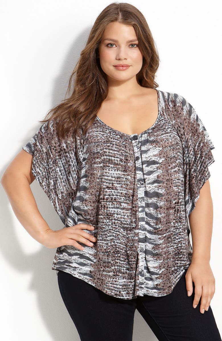Bobeau Printed Flutter Sleeve Tee, Main, color, 