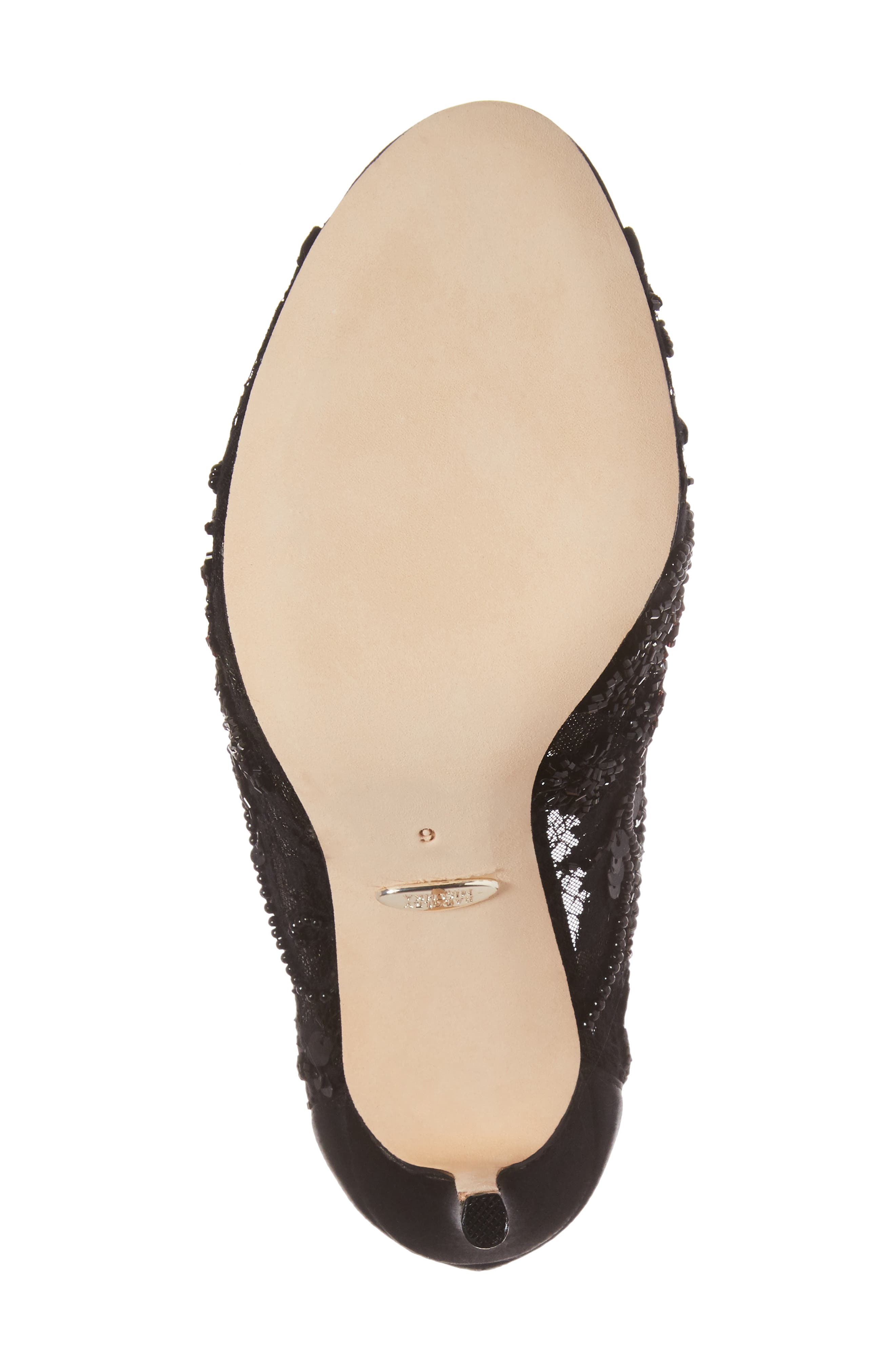 Badgley Mischka Moyra Embellished Lace Bootie, Alternate, color, BLACK SATIN