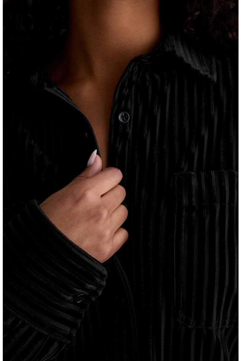 Leny Relaxed Fit Velvet Button-Up Shirt, Alternate, color, SUPER BLACK