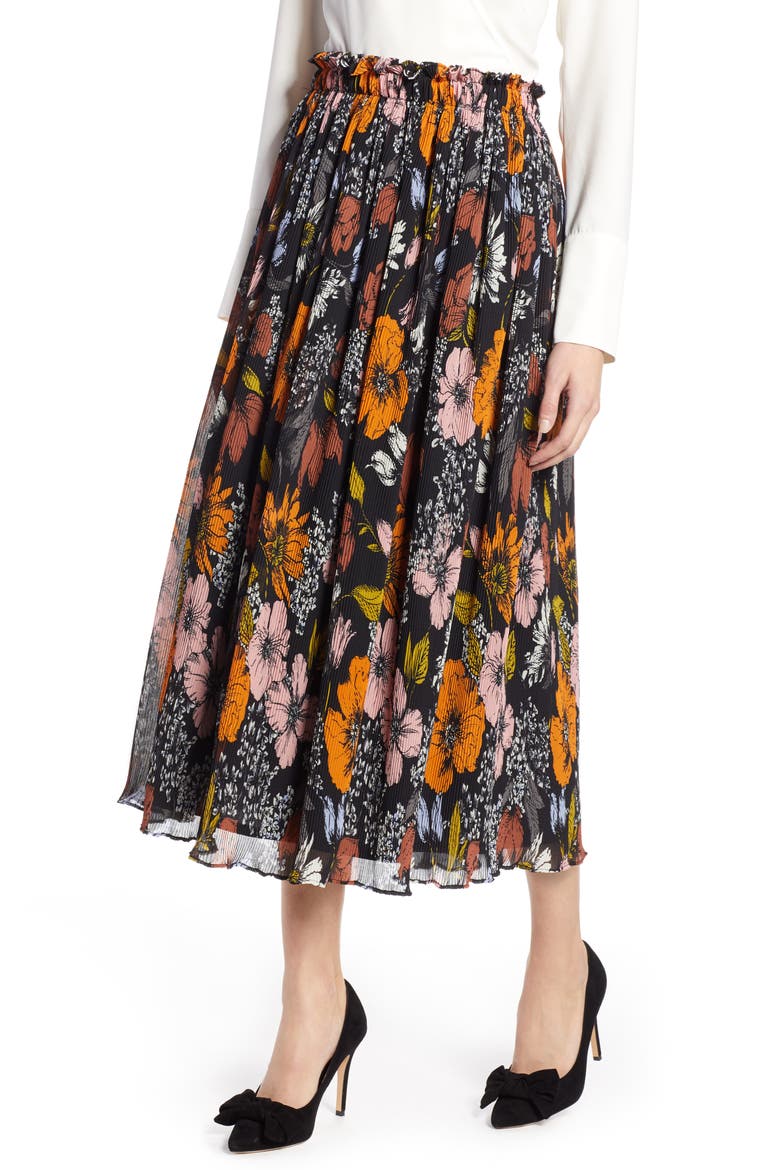 x Atlantic-Pacific Crinkle Midi Skirt, Main, color, BLACK EADIE FLORAL