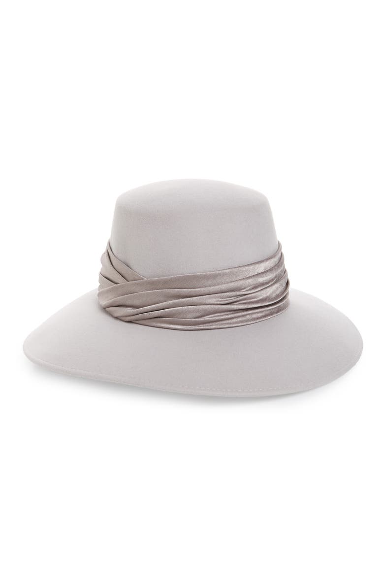 Emmanuelle Satin Trim Wool Hat, Main, color, LIGHT GREY