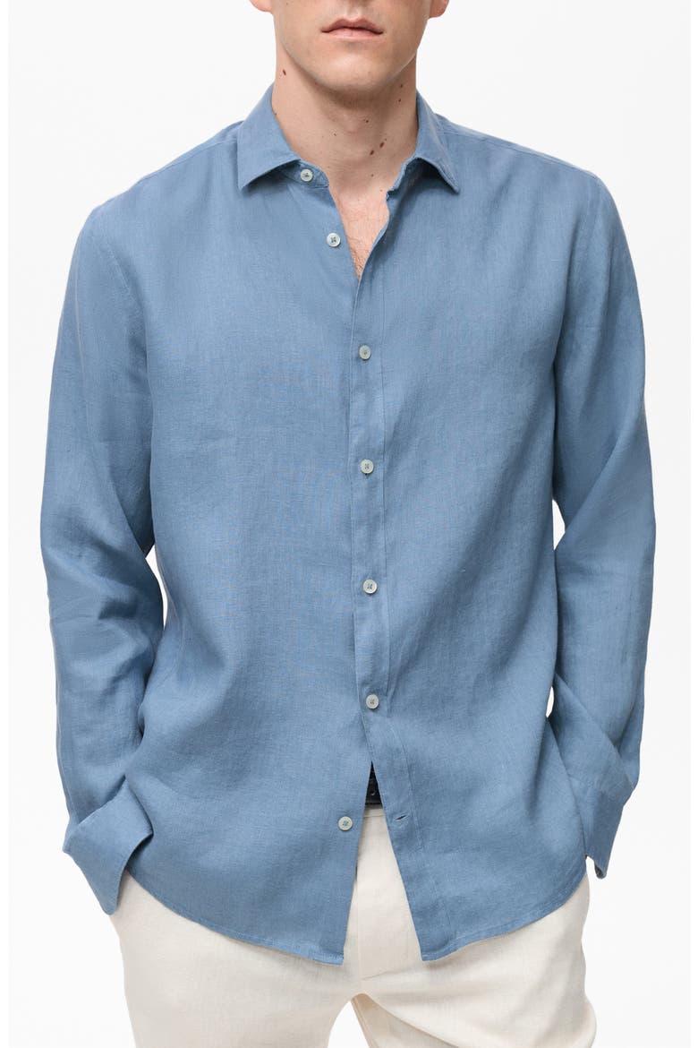 Regular Fit Linen Button-Up Shirt, Main, color, CHINA BLUE