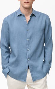 MANGO Regular Fit Linen Button-Up Shirt