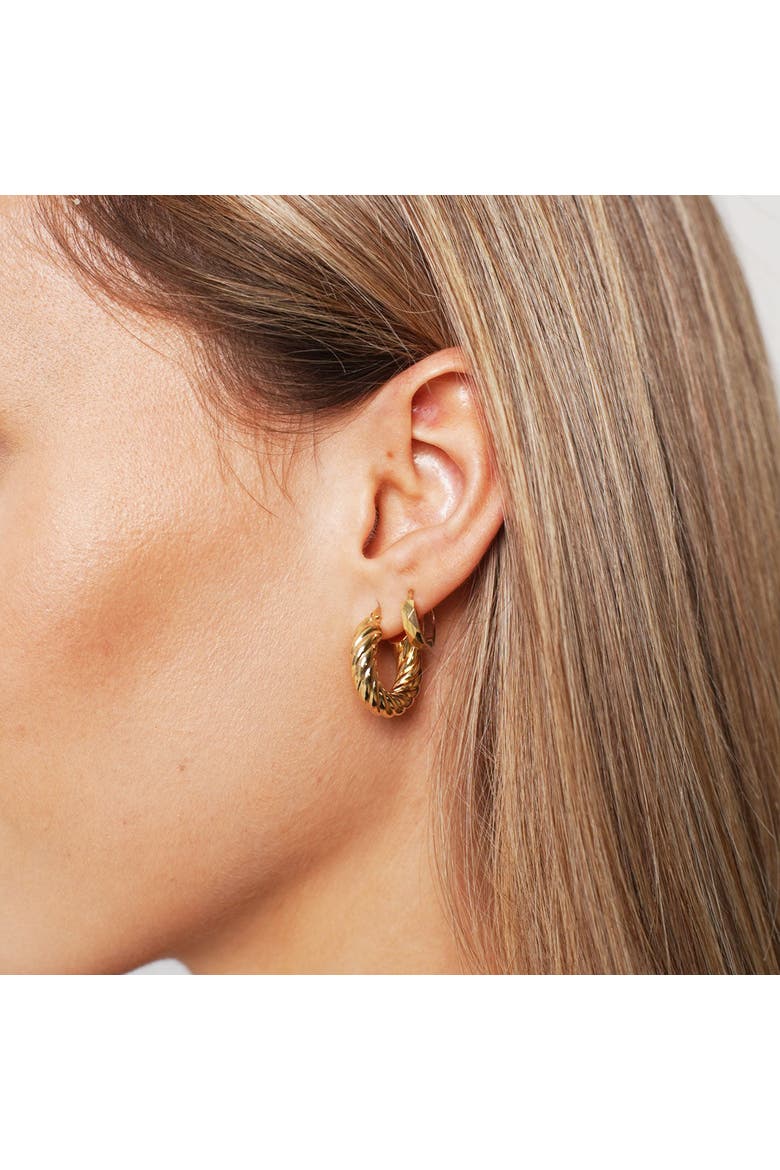 Mini Faceted Gold Huggie Hoop Earrings, Alternate, color, Yellow Gold