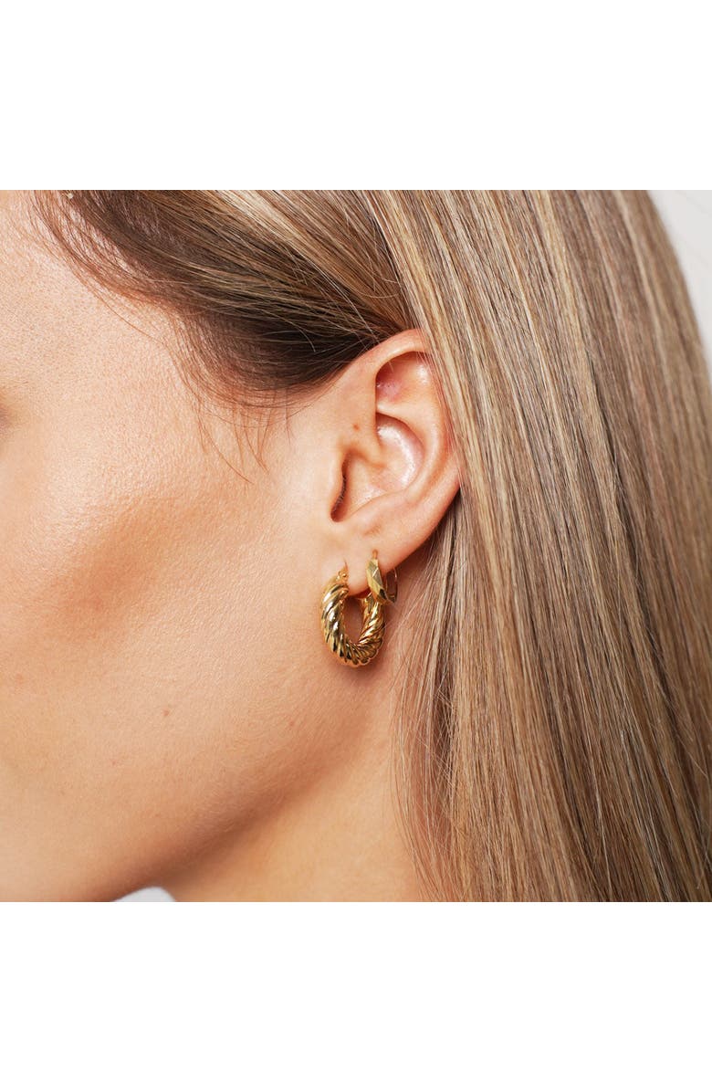 The Lovery Fine Jewelry Mini Faceted Gold Huggie Hoop Earrings, Alternate, color, Yellow Gold