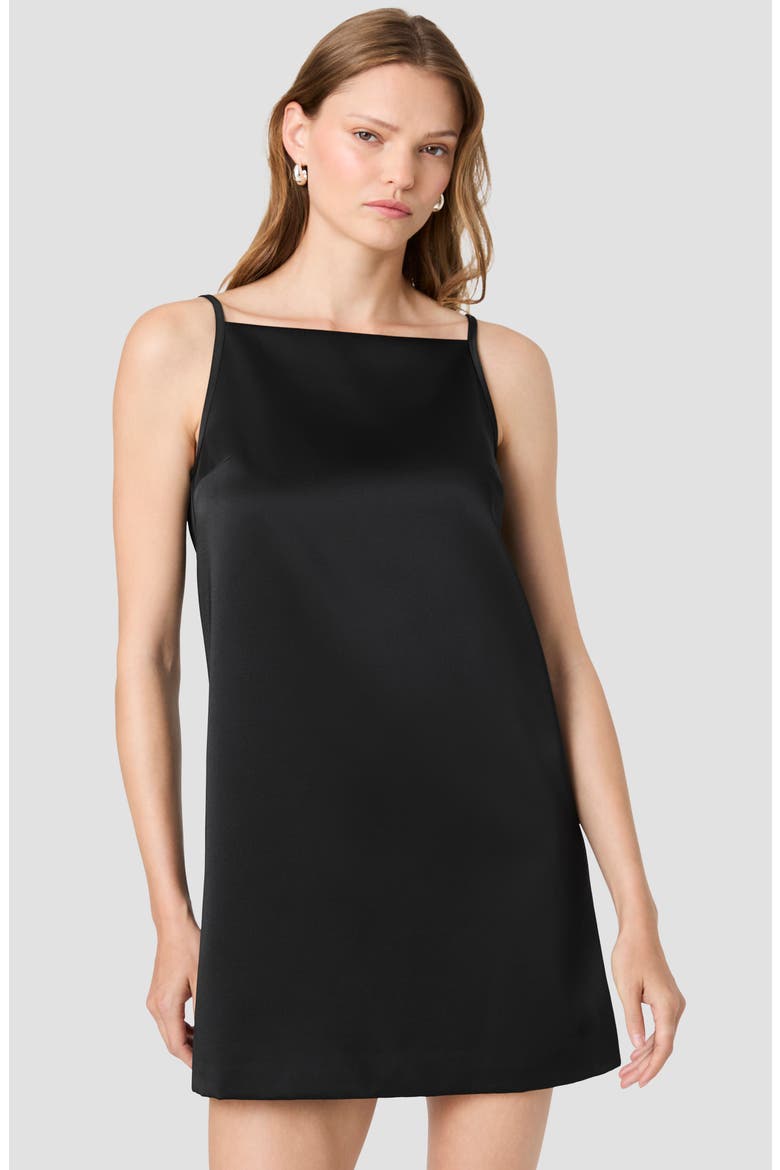 York Sleeveless Satin A-Line Minidress, Alternate, color, BLACK