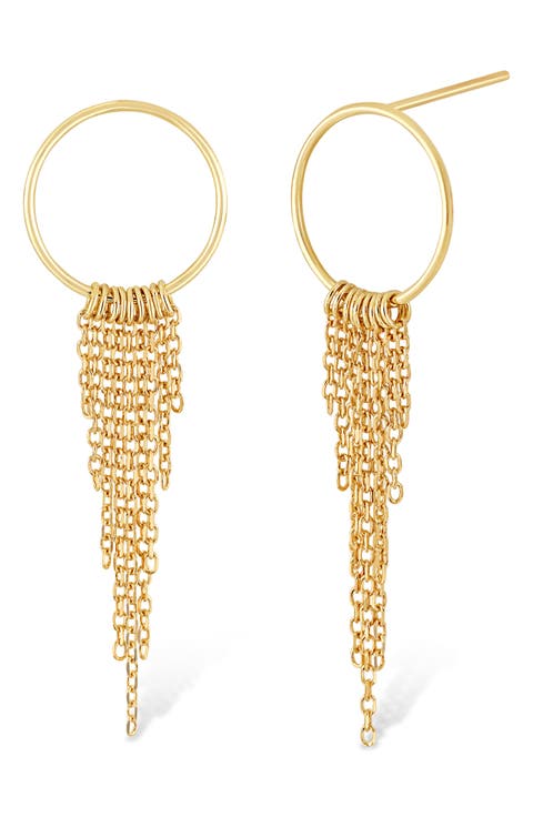 14K Gold Circle Fringe Drop Earrings