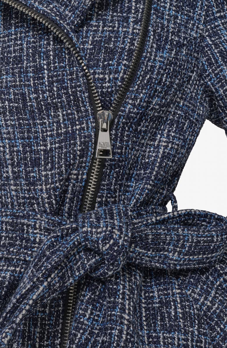 KARL LAGERFELD PARIS Belted Tweed Moto Jacket, Alternate, color, Blue Multi