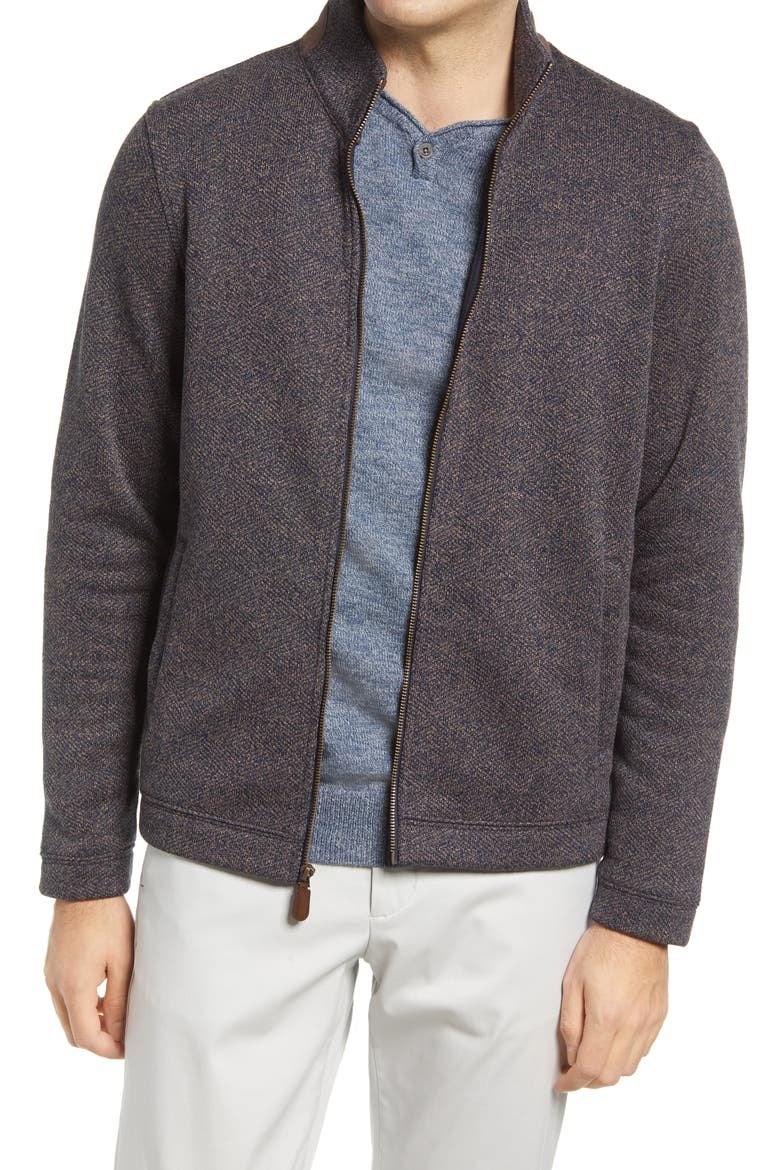 Full Zip Sweatshirt, Main, color, NAVY/ BROWN