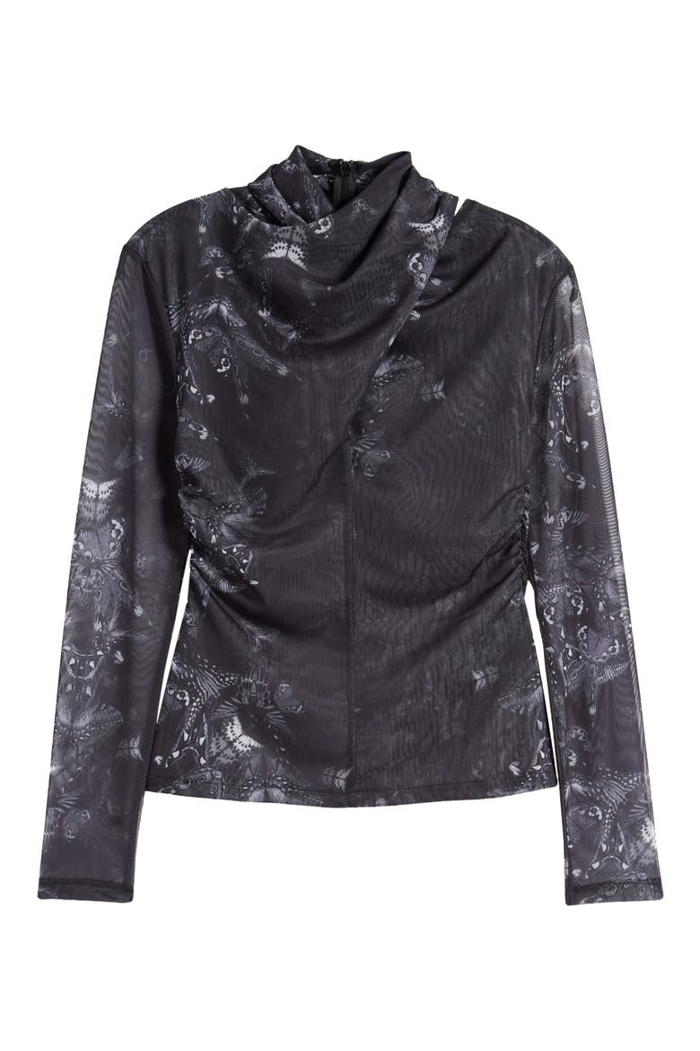 Tia Diana Long Sleeve Mesh Top, Alternate, color, BLACK