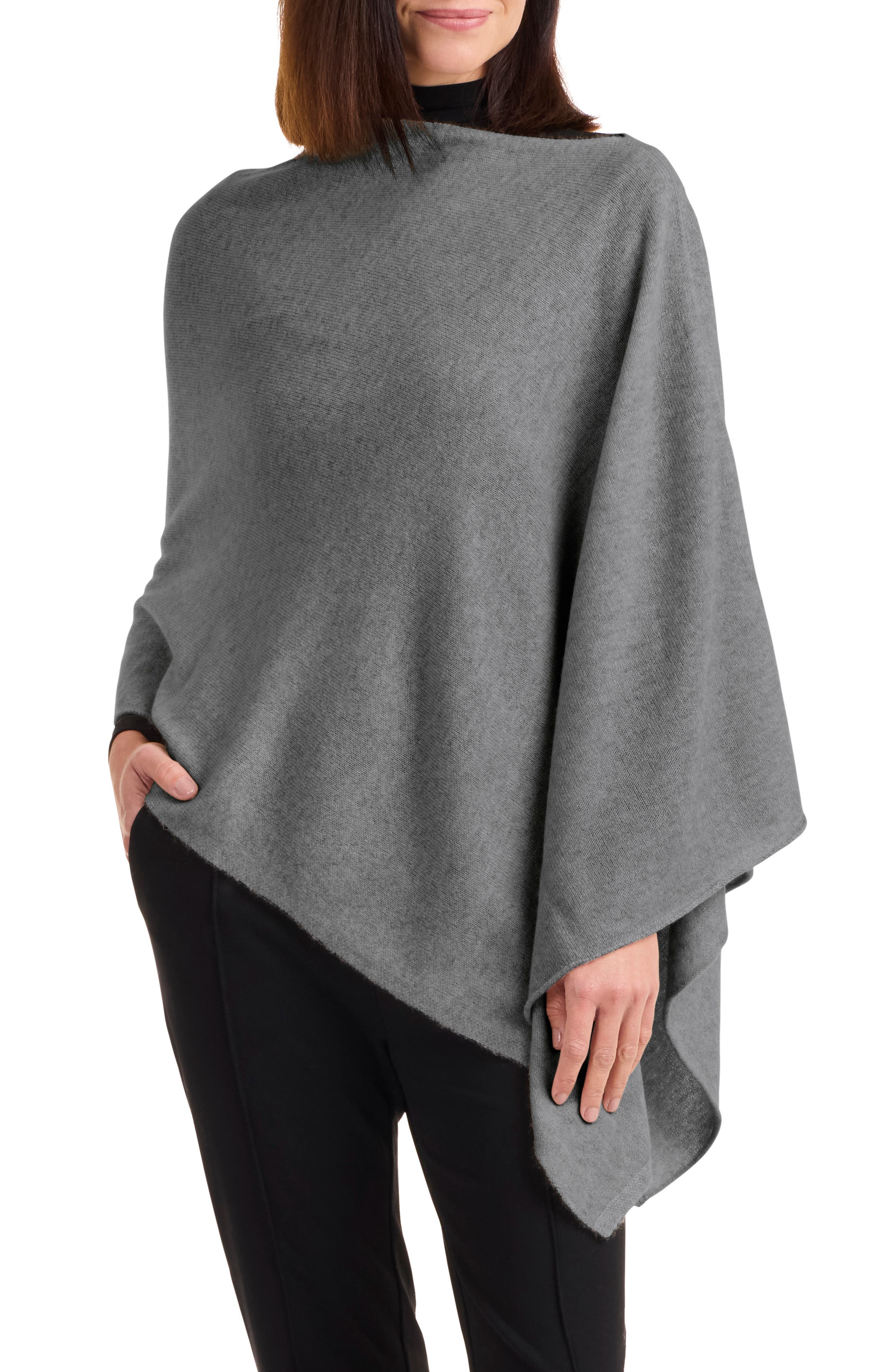 Amicale Asymmetrical Hem Cashmere Poncho