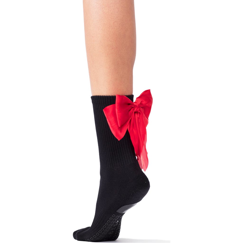 Arebesk Anna Bow No-slip Grip Crew Socks In Black