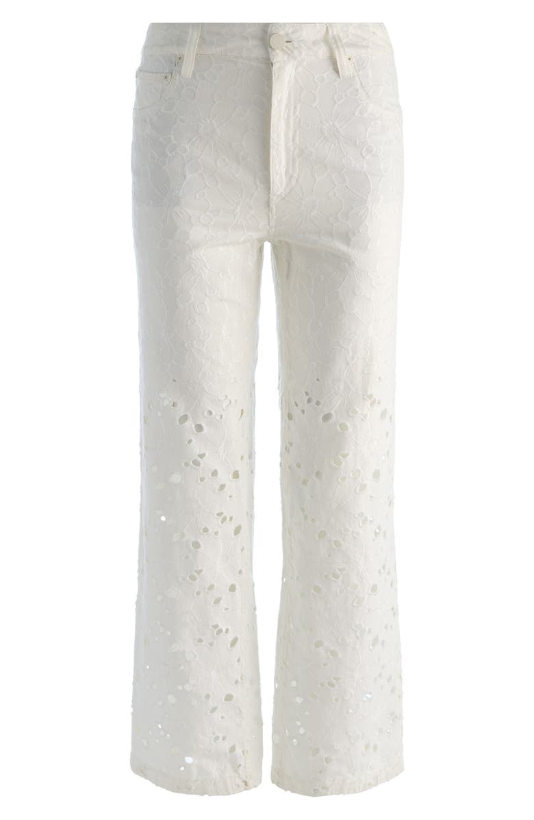 Alice + Olivia Chic High Waist Embroidered Eyelet Jeans, Alternate, color, Off White