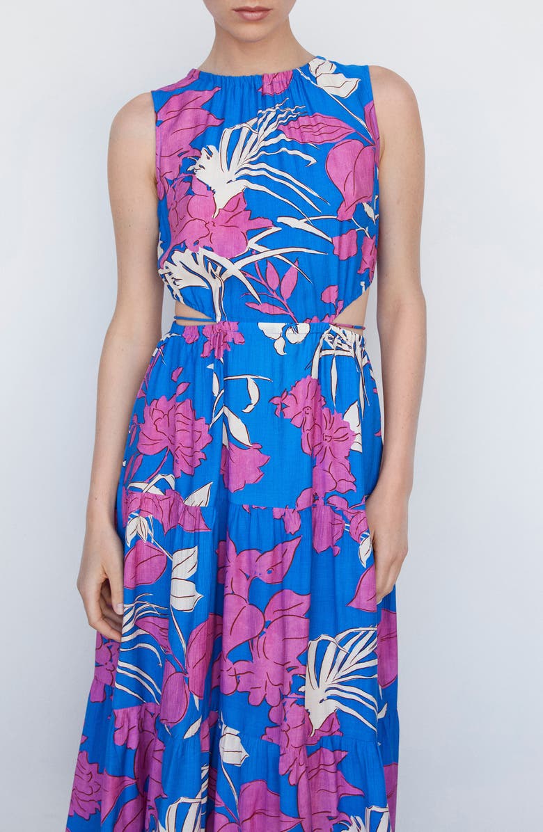MANGO Floral Cutout Midi Dress, Alternate, color, 