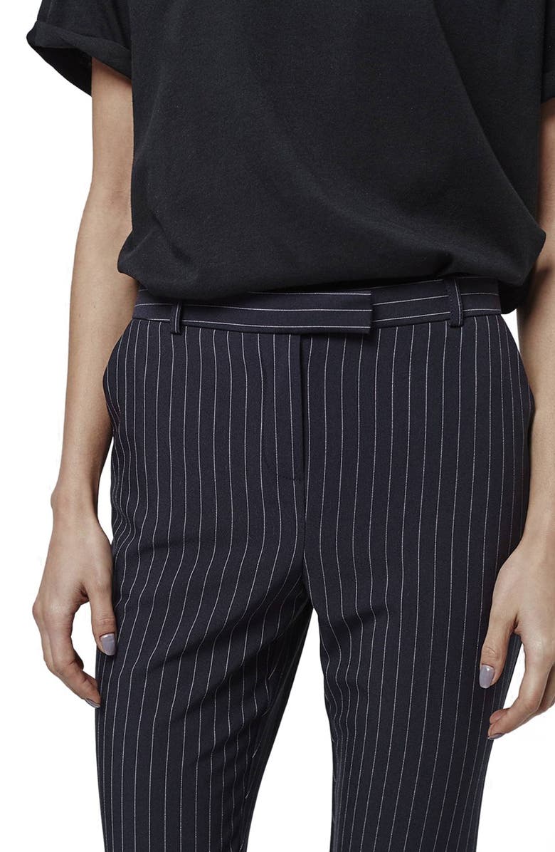 Topshop Pinstripe Cigarette Trousers, Alternate, color, 