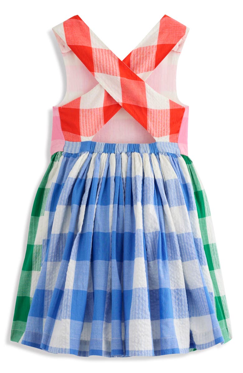 Mini Boden Kids' Harper Colorblock Plaid Cross Back Cotton Sundress, Alternate, color, Gingham Hotchpotch
