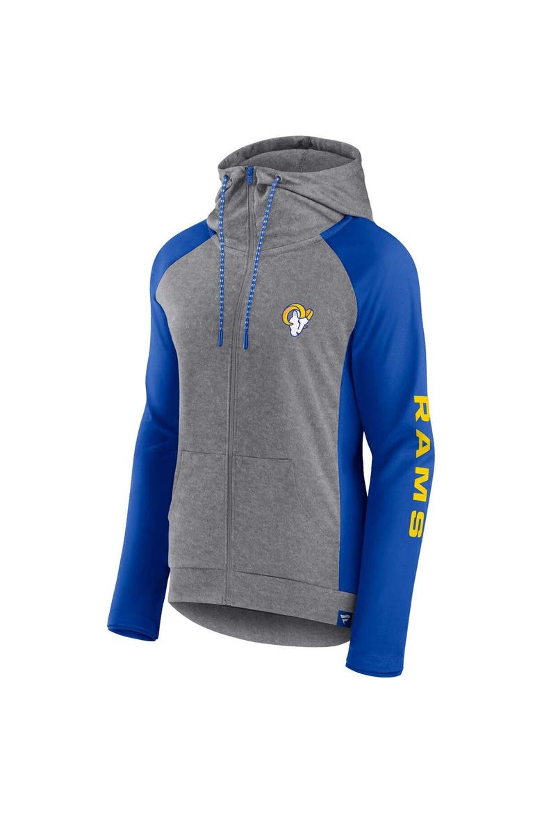 Women's Fanatics Branded  Heather Gray/College Royal Los Angeles Rams Blind Side Lightweight Full-Zip Hoodie, Alternate, color, Heather Gray