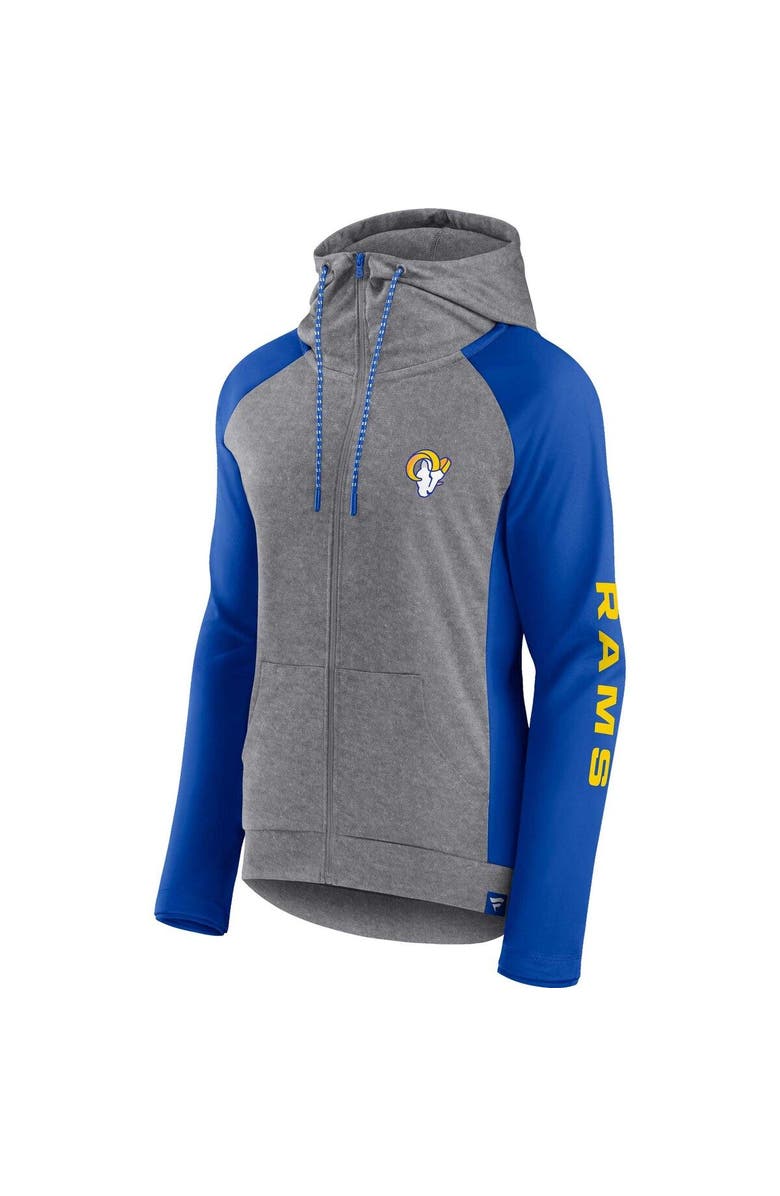 FANATICS Women's Fanatics Branded  Heather Gray/College Royal Los Angeles Rams Blind Side Lightweight Full-Zip Hoodie, Alternate, color, Heather Gray