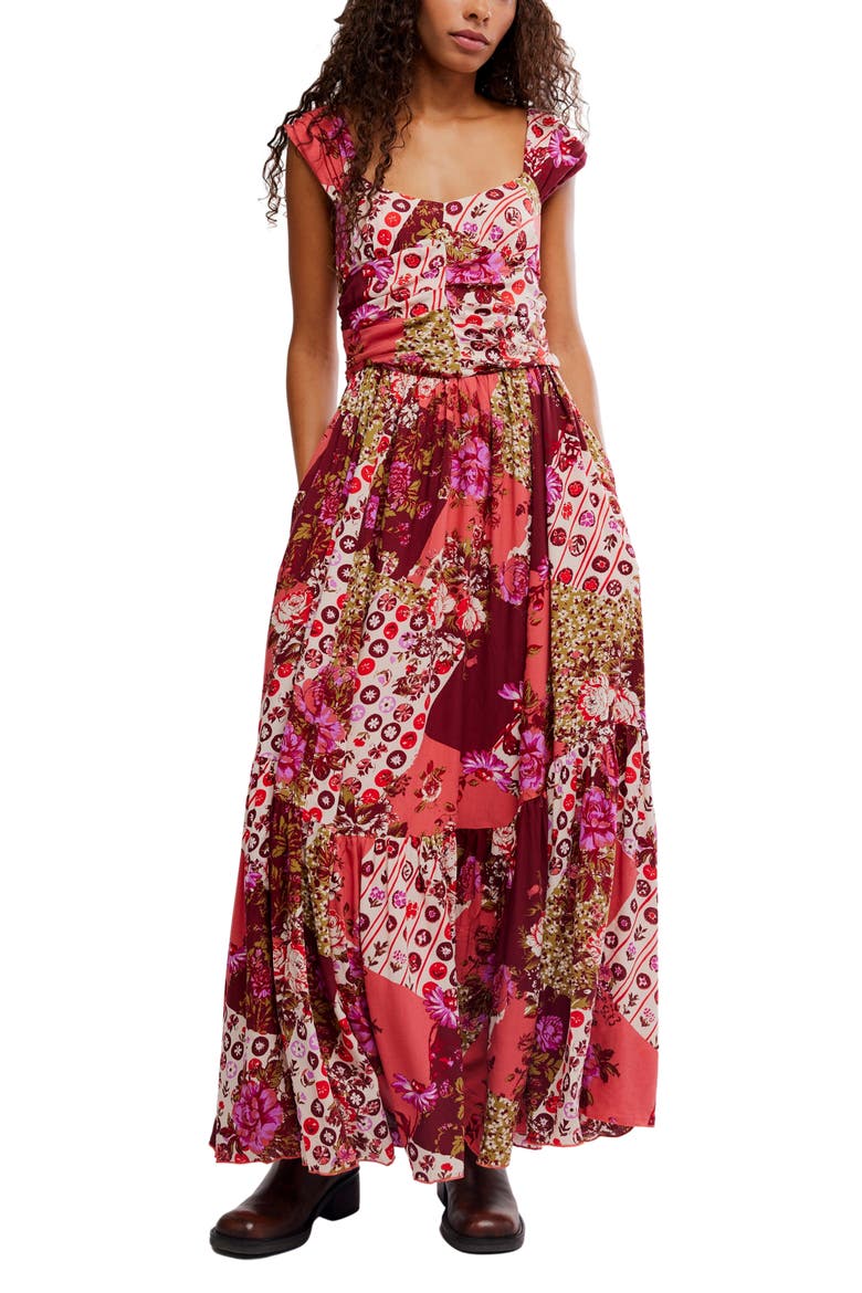 Sasha Floral Mesh Midi Dress, Main, color, STRAWBERRY COMBO
