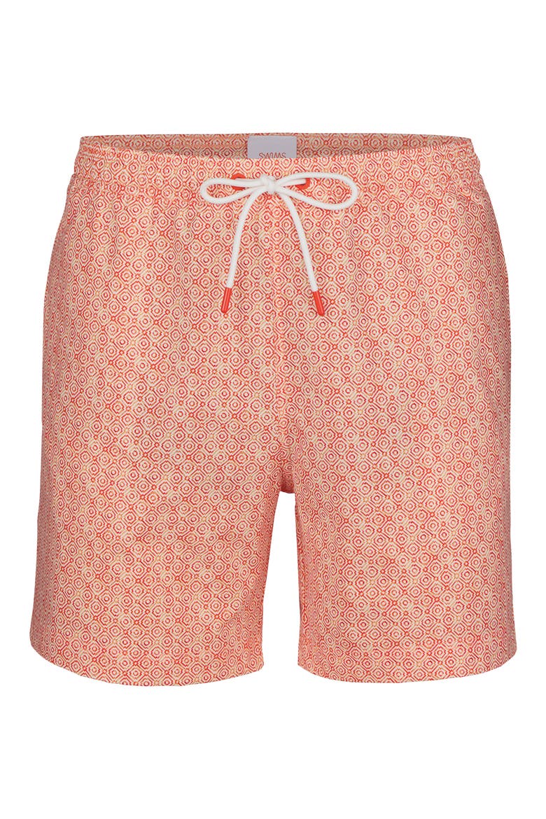 Mosaico Printed Swim Trunks, Main, color, ORANGE