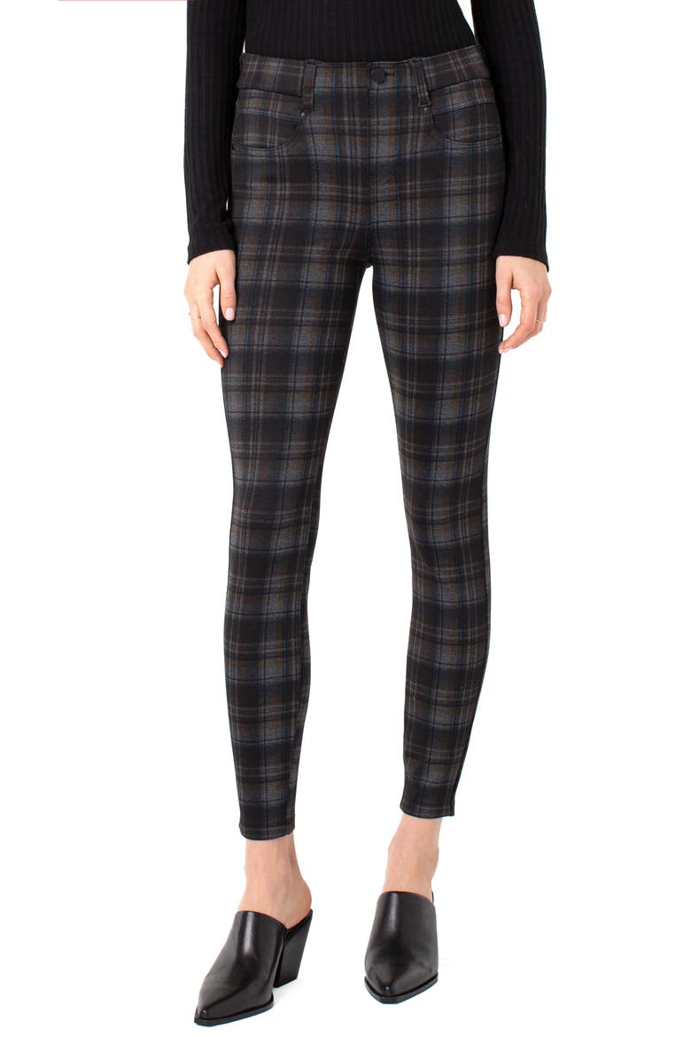 Gia Glider Glen Plaid Skinny Pants, Main, color, GRY/ BLK/ BLU PLD