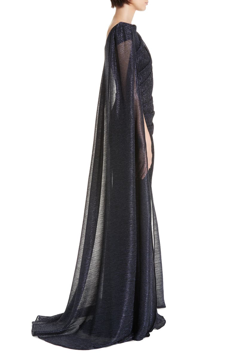 Talbot Runhof Off the Shoulder Sequined Dress with Cape, Alternate, color, 