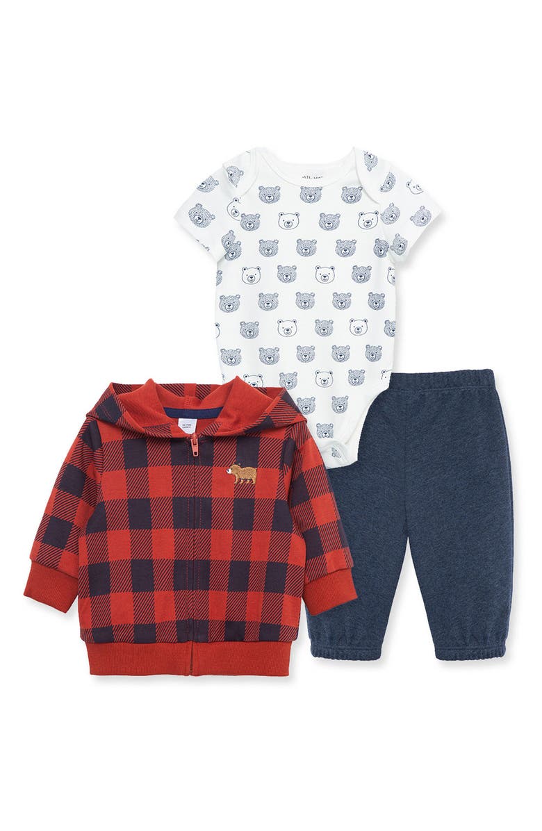 Little Me Bears Hoodie, Bodysuit & Joggers Set, Main, color, 
