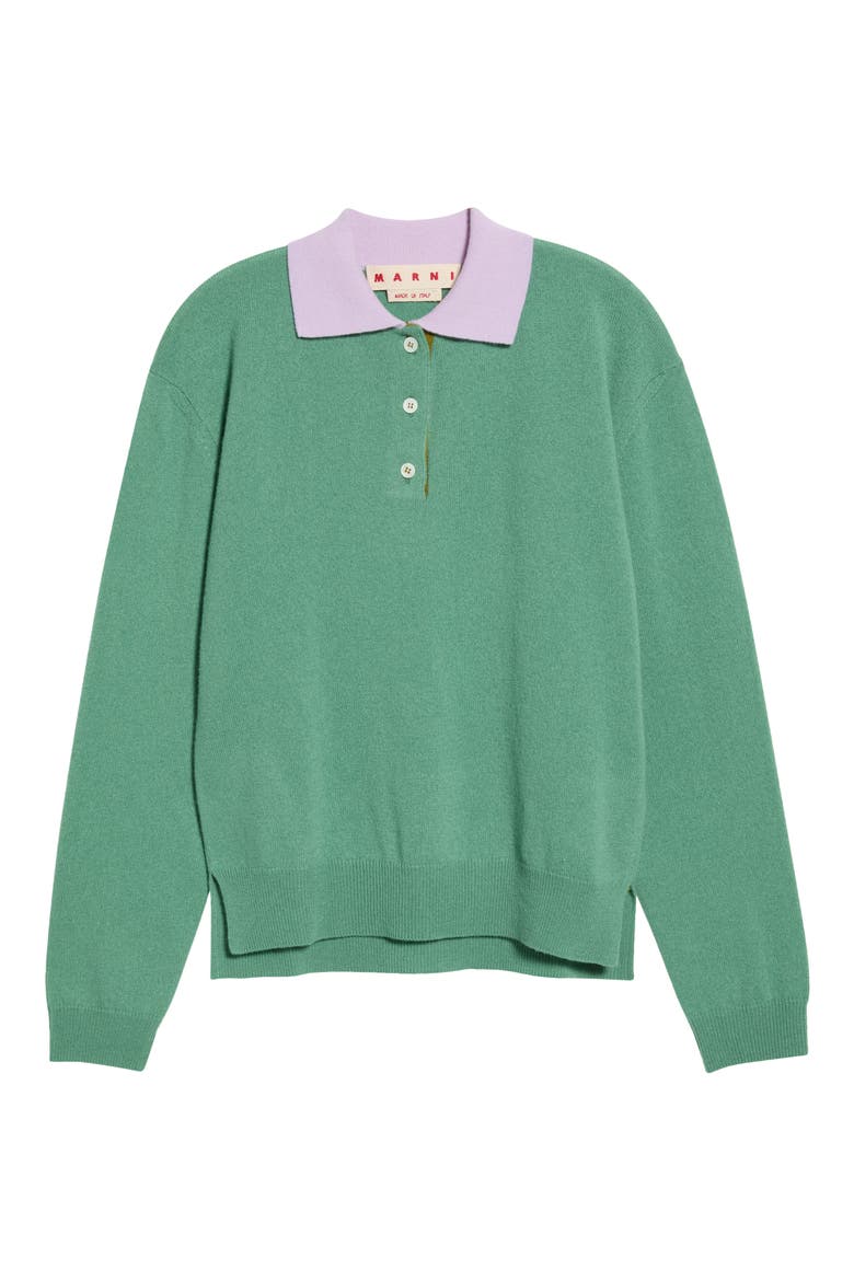 Contrast Collar Cashmere Polo Sweater, Main, color, MXV32 MINT