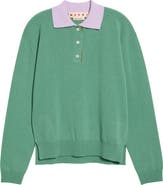 Marni Contrast Collar Cashmere Polo Sweater