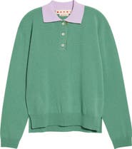 Marni Contrast Collar Cashmere Polo Sweater