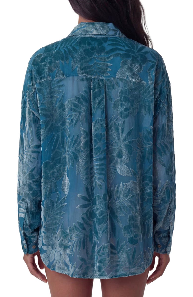 Lords of Harlech Country Floral Velvet Devore Womens Shirt, Alternate, color, Country Floral Teal