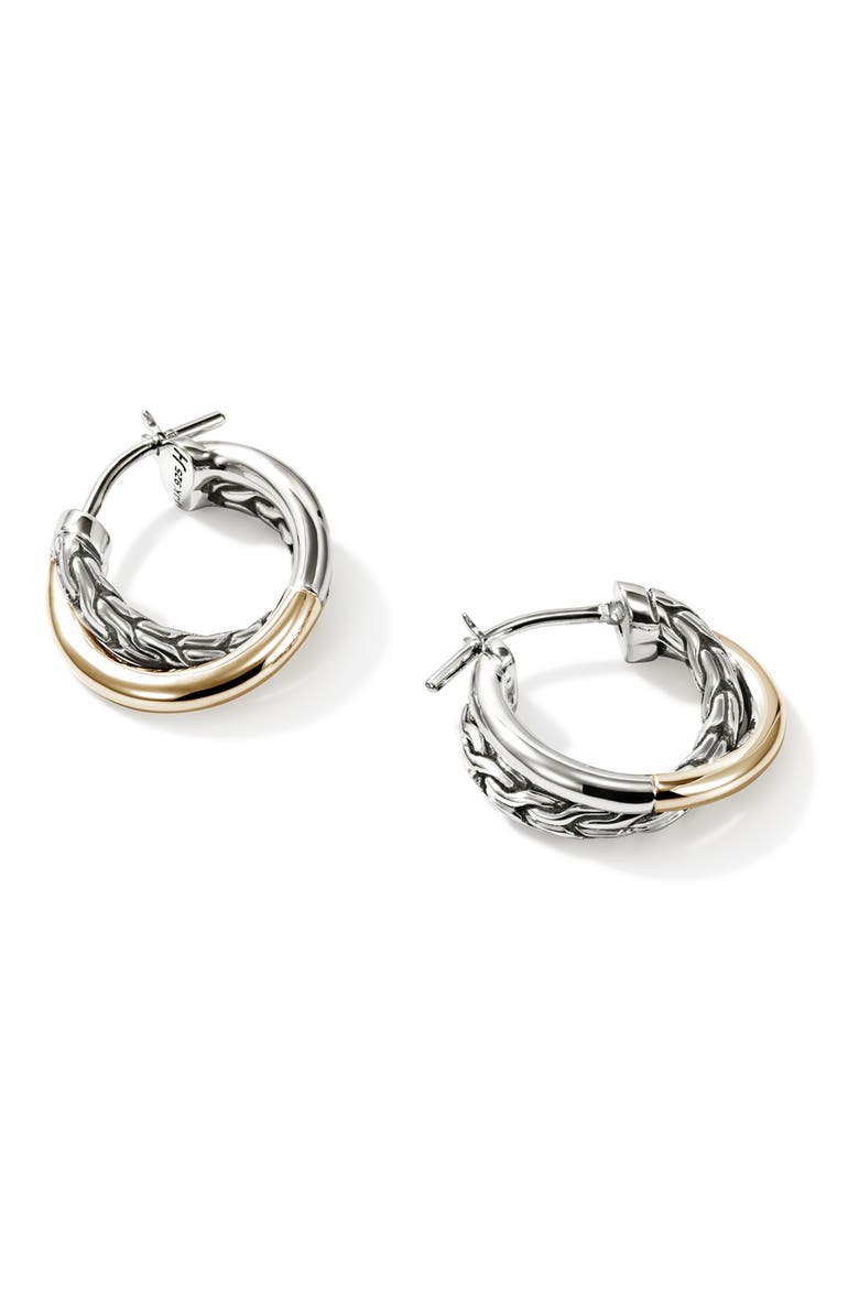 JH Essentials Crossover Hoop Earrings, 15mm, Main, color, SILVER/GOLD
