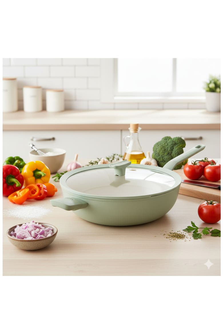 Leo Balance Nonstick Wok & Lid Set, Alternate, color, SAGE