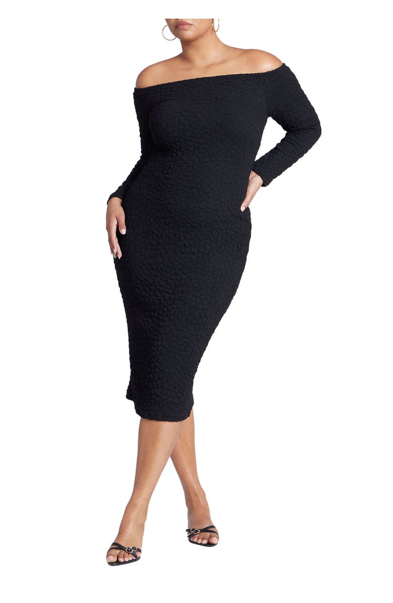 ELOQUII Off Shoulder Textured Dress, Main, color, Black Onyx