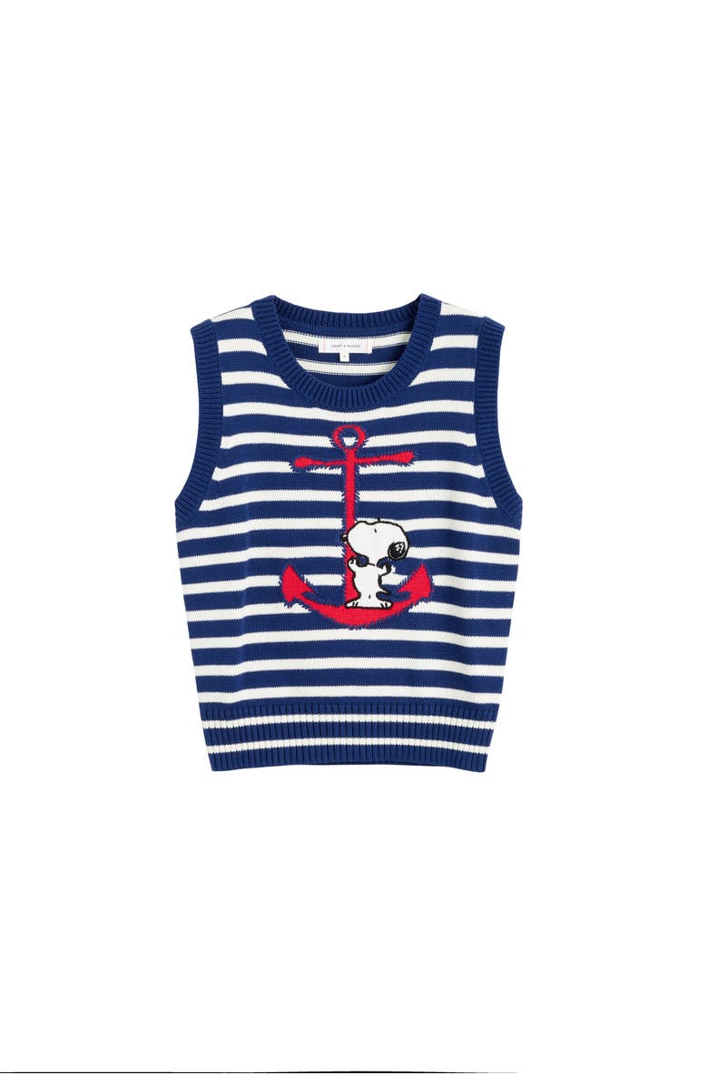 Chinti & Parker Chinti Meets Peanuts Embroidered Snoopy Anchor Tank, Alternate, color, Admiral Blue/Cream