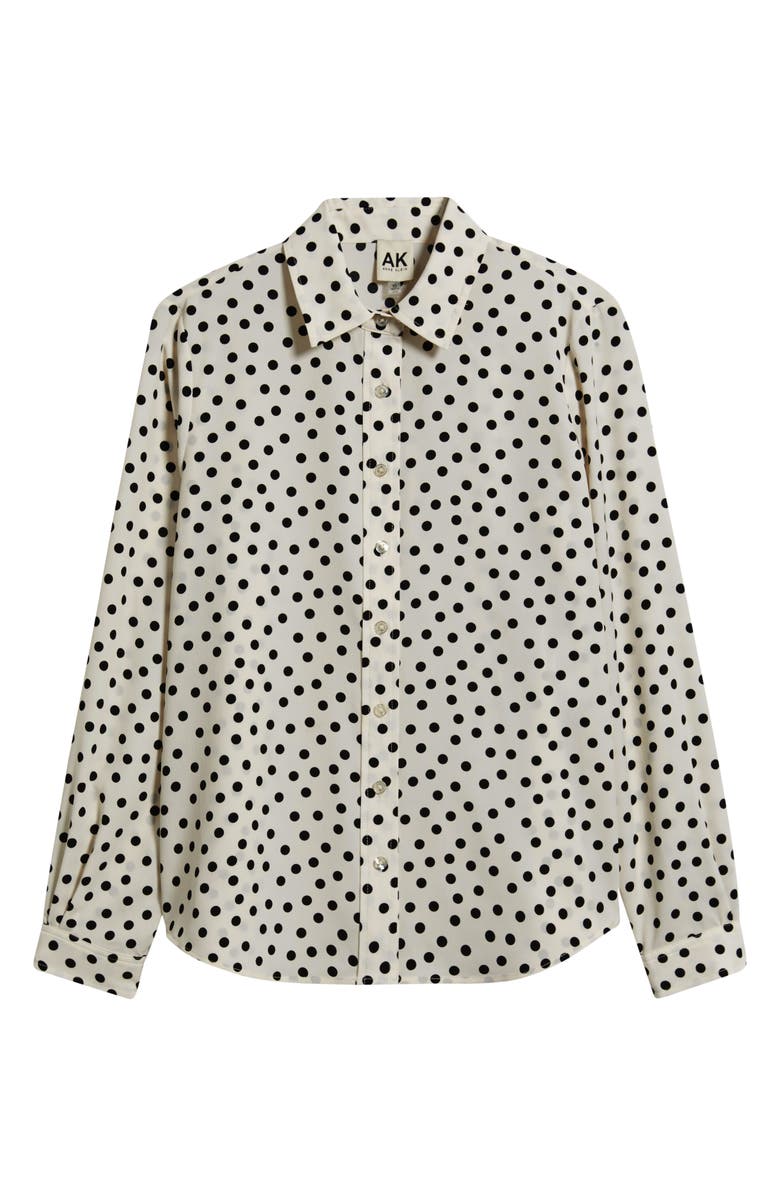 AK ANNE KLEIN Print Button-Up Shirt, Alternate, color, White Dove/ Anne Black