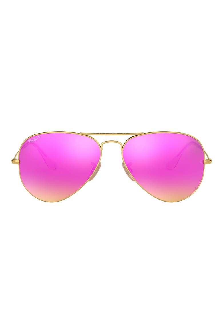 Standard Icons 58mm Mirrored Polarized Aviator Sunglasses, Main, color, GOLD/ PINK MIRROR