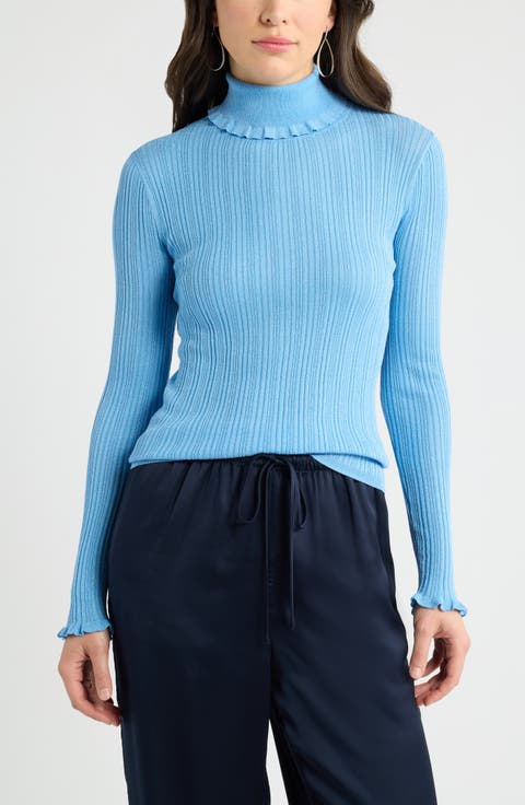 Metallic Ruffle Turtleneck Sweater