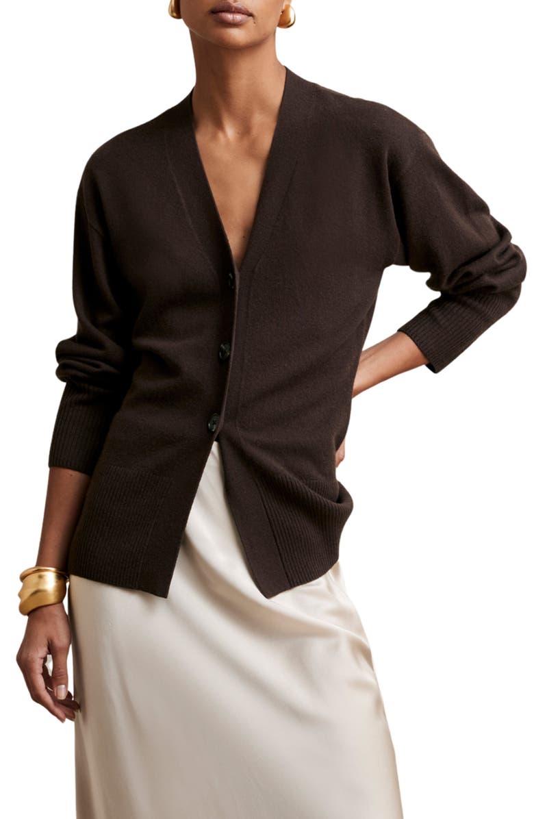 Reiss Tyle Wool & Cashmere Blend Cardigan, Alternate, color, Chocolate
