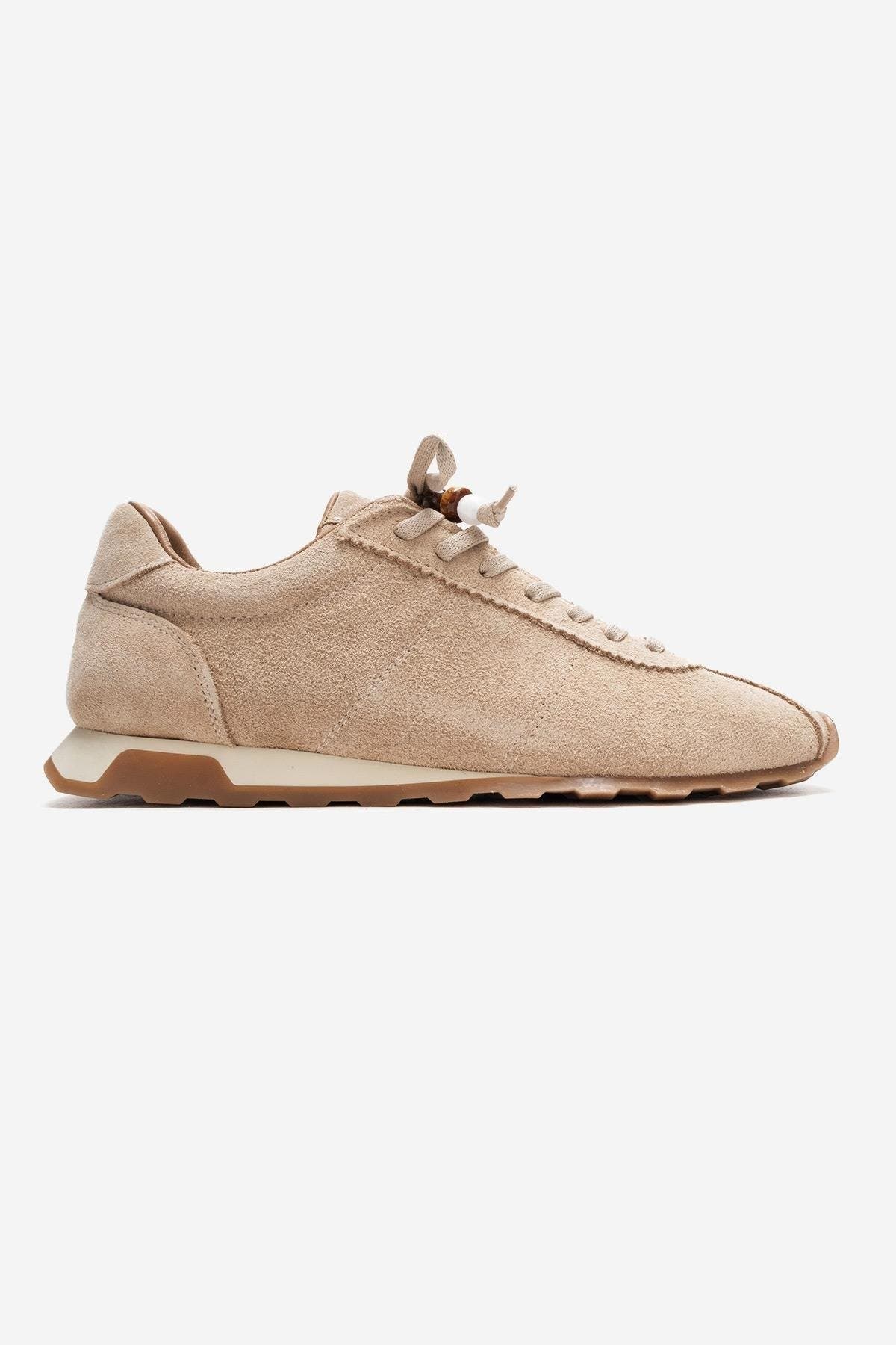 Brea Leather Embellished Sneaker, Alternate, color, Beige Suede