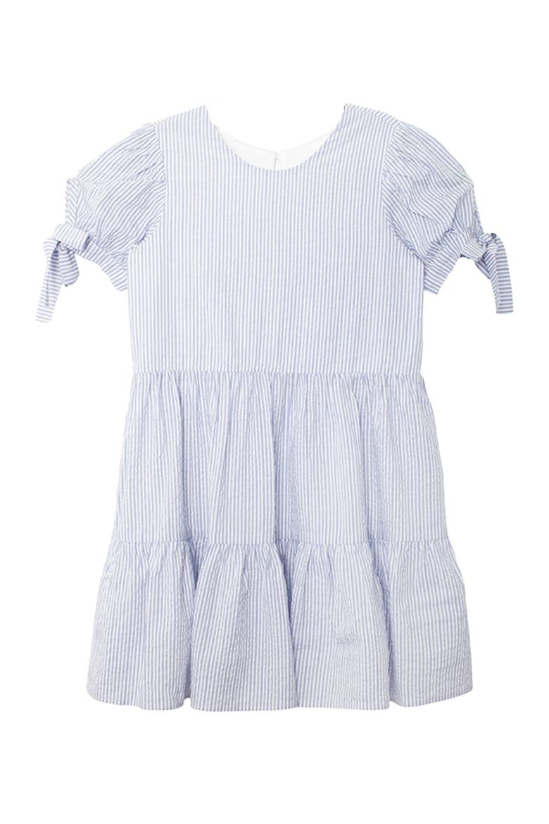 Darling Bluebell Gathered Short Sleeve with Bow Detail Dress, Main, color, Blue